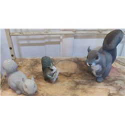 3 Yard Art  squirrels 1- Cement large one is 9"x9"