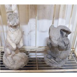 2 Yard Art Cement Rabbits for Yard large one is 9"x16" has crack on bottom and smaller is 8"x12"