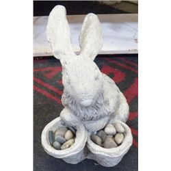 Yard Art Cement Rabbit With 2 Baskets of Rocks 12"x13"approx.