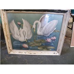 Large Double Swan Picture  approx. 32" x 26"