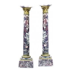 PAIR THIRD EMPIRE ORMOLU MOUNTED BRECHE MARBLE PEDESTAL