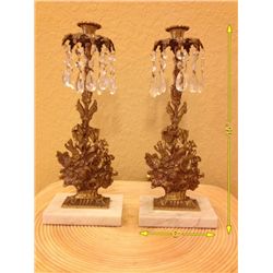 Pair of Vintage Crystal and Brass Candleholders