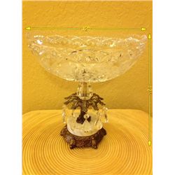 Vintage Crystal Bowl on Brass and Marble Base