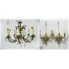 Image 1 : Pair "Swan" sconces & brass chandelier