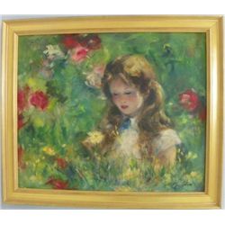 Painting "Girl Among Flowers" by J. Cydney