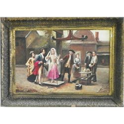 Oil painting "Courtyard Scene" signed