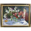 Image 1 : Oil painting "Floral Table Still LIfe with Lady"