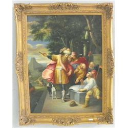 Oil painting "Biblical Scene with King" unsigned