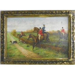Oil painting "Hunt Scene" unsigned