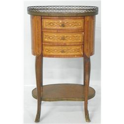 French marble top oval marquetry 3 drawer stand