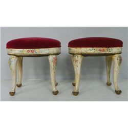 Pair 19th c. Italian Venetian oval painted stools