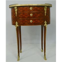 Oval parquetry trellis inlaid bronze mounted table