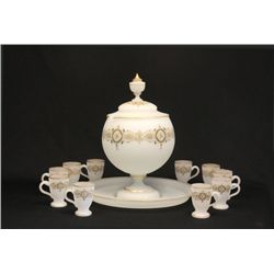 Bohemian glass punch bowl with glasses & tray