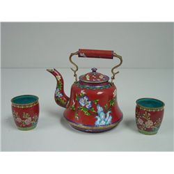 Chinese cloisonne teapot with 2 cups