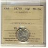 Image 1 : 10 Cents 1874H, ICCS MS-64. Crisp and sharp white.