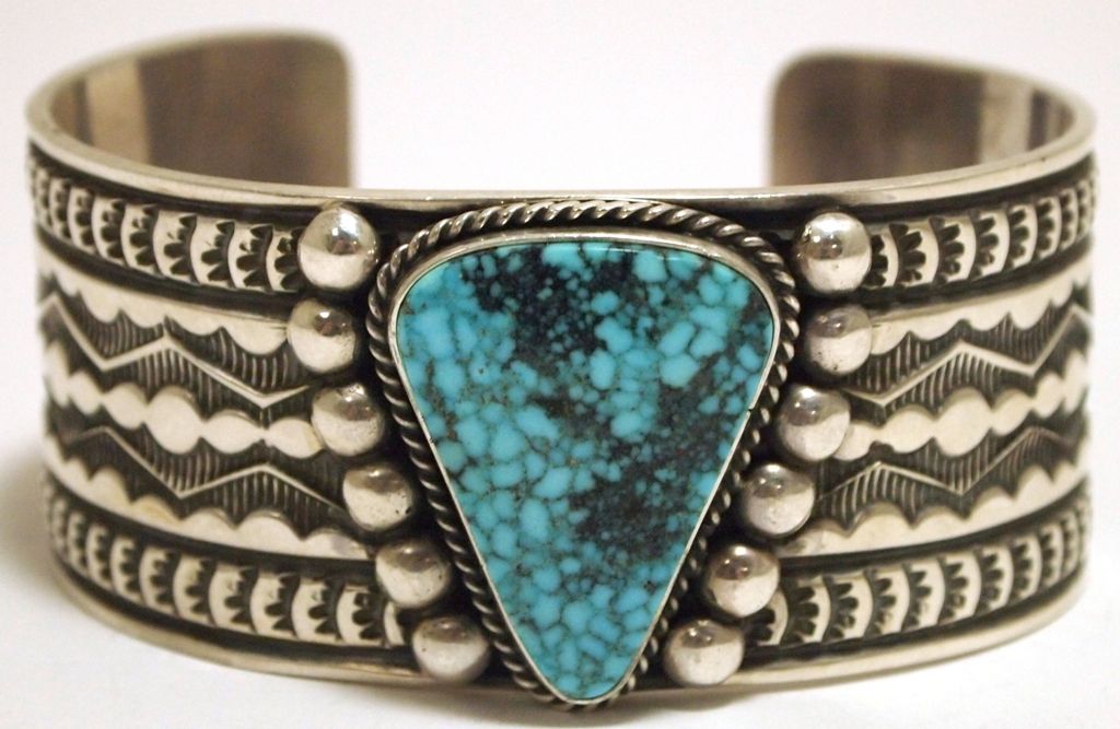 Old Pawn Navajo Lone Mountain Turquoise Sterling Silver Cuff Bracelet ...