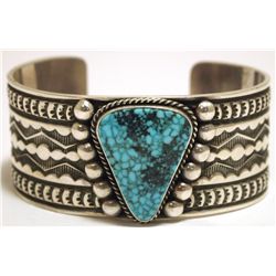 Old Pawn Navajo Lone Mountain Turquoise Sterling Silver Cuff Bracelet - Sunshine Reeves