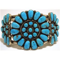 Old Pawn Zuni Sleeping Beauty Turquoise Sterling Silver Cuff Bracelet - Robert & Bernice Leekya
