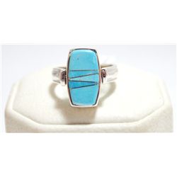 Navajo Reversible Spinner Turquoise Inlay Sterling Silver Women's Ring - Calvin Begay