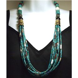 Navajo Turquoise & Multi-Stone 7-Strand Sterling Silver Necklace - Tommy Singer