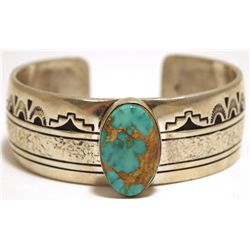 Old Pawn Navajo Pilot Mountain Turquoise Sterling Silver Cuff Bracelet - CJ