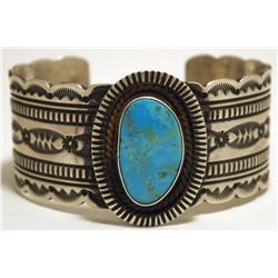 Navajo Kingman Turquoise Sterling Silver Cuff Bracelet - Harold Joe