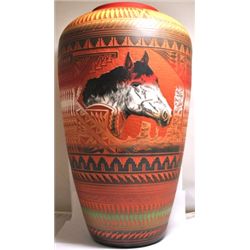 Navajo Horse Head Etched Pottery - Ernie Watchman