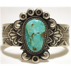 Old Pawn Navajo Mountain Turquoise Sterling Silver Cuff Bracelet - Leon Martinez