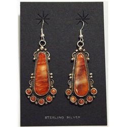 Navajo Spiny Oyster Sterling Silver French Hook Earrings - Dean Brown