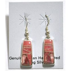 Navajo Rhodochrosite Sterling Silver French Hook Earrings - Calvin Begay