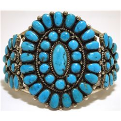 Old Pawn Zuni Sleeping Beauty Turquoise Sterling Silver Cuff Bracelet - Robert & Bernice Leekya