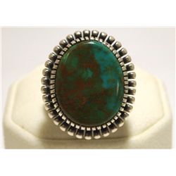Old Pawn Navajo Mountain Turquoise Sterling Silver Men's Ring - Kirk Smith