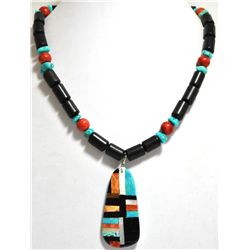 Santo Domingo Multi-Stone & Black Jet Beads Necklace - Delbert & Torevia Crespin