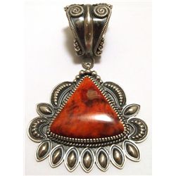 Old Pawn Navajo Orange Spiny Oyster Sterling Silver Pendant - Kirk Smith
