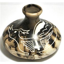 Cochiti Pueblo Roadrunner Etched Horsehair Pottery - WM