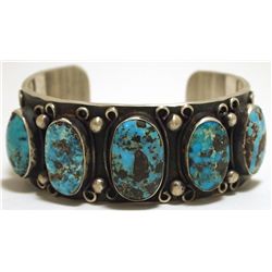 Old Pawn Navajo Persian Turquoise Sterling Silver Cuff Bracelet - Nelvin Burbank