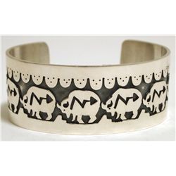 Navajo Sterling Silver Buffalo Herd Cuff Bracelet - Sharon Cisco