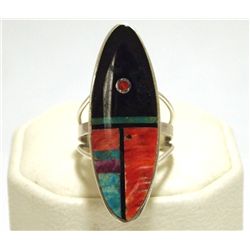 Navajo Multi-Stone Inlay Sterling Silver Women's Ring - H. Smith