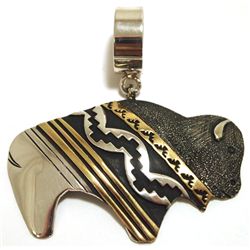 Navajo 12k Gold Fill over Sterling Silver Buffalo Pendant - Tommy Singer