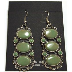 Navajo Green Fox Turquoise Sterling Silver French Hook Earrings - Dean Brown