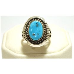 Navajo Sleeping Beauty Turquoise Sterling Silver Women's Ring - Eugene Belone