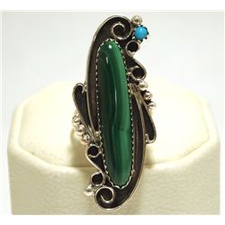 Navajo Malachite & Turquoise Sterling Silver Women's Ring - Yazzie