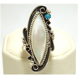 Navajo Mother of Pearl & Turquoise Sterling Silver Women's Ring - Yazzie