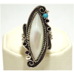 Navajo Mother of Pearl & Turquoise Sterling Silver Women's Ring - Yazzie