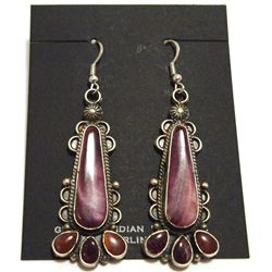 Navajo Spiny Oyster Sterling Silver French Hook Earrings - Dean Brown