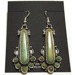 Navajo Green Fox Turquoise Sterling Silver French Hook Earrings - Dean Brown