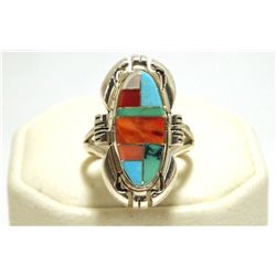 Navajo Multi-Stone Inlay Sterling Silver Women's Ring - Ray Jack