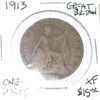 Image 1 : 1913 GREAT BRITAIN ONE PENNY WORLD BOOK VALUE IS $15.00 *RARE EXTRA FINE GRADE*!!