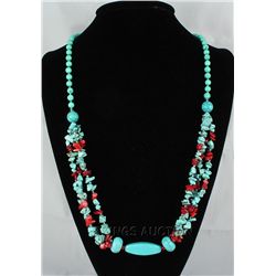 386.29CTW TURQUOISE & RED CORALS STATEMENT NECKLACE