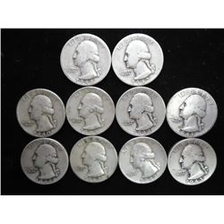 10-ASSORTED 1940'S WASHINGTON SILVER QUARTERS